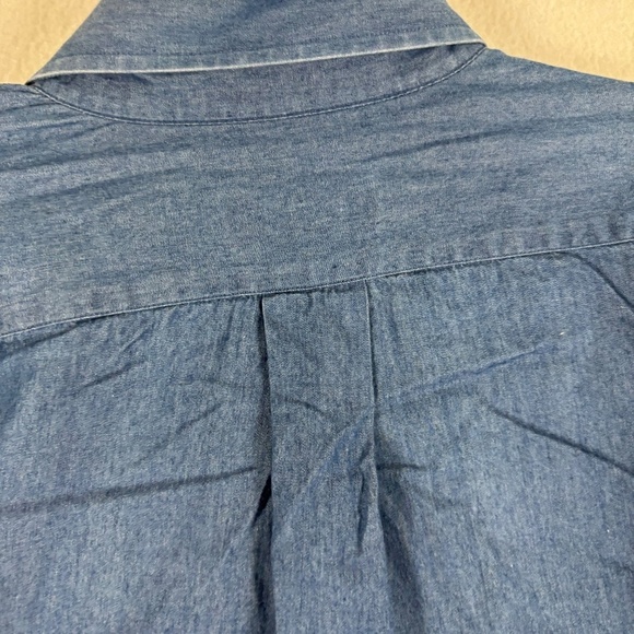 Lands’ End Button Down Denim Shirt Soft, Oxford Collar, Mid Blue - Picture 6 of 11